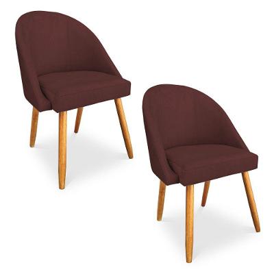 Kit 02 Cadeiras Jantar Bela Suede Pés Palito Castanho Marsala