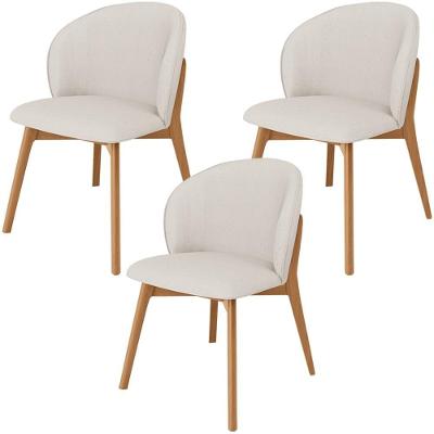 Kit 03 Cadeiras De Jantar E Estar Living Estofada Mia L02 Linho Cru