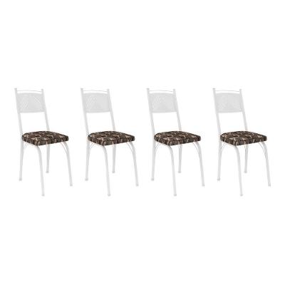 Kit 4 Cadeiras De Cozinha Virginia Estampado Mosaico Palha Pés De Ferro Branco