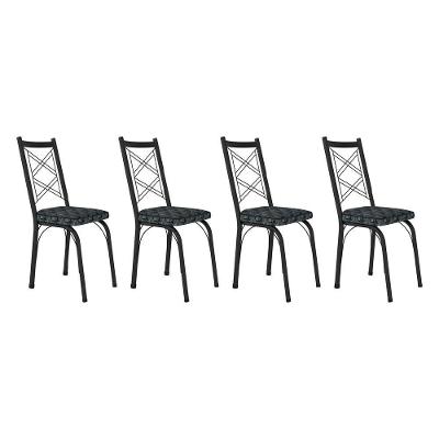Kit 4 Cadeiras De Cozinha Delaware Estampado Mosaico Silver Pés De Ferro Preto