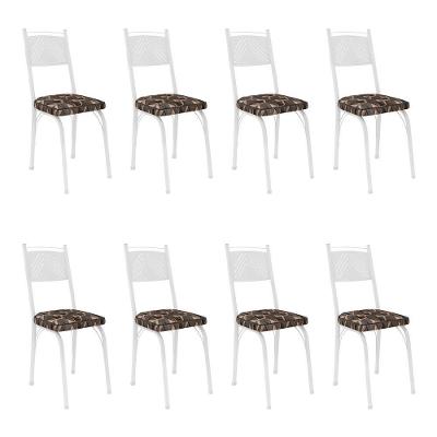 Kit 8 Cadeiras De Cozinha Virginia Estampado Mosaico Palha Pés De Ferro Branco