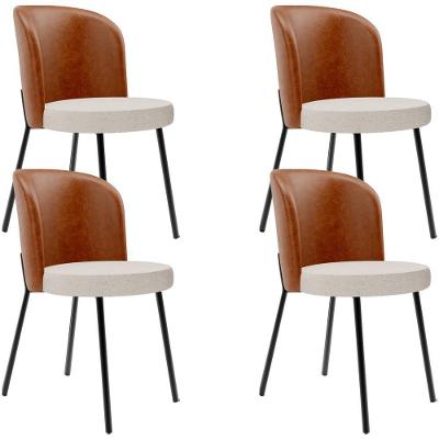 Kit 4 Cadeiras Sala De Jantar Estofada Gavi L02 Couríssimo Camel Linho Cru