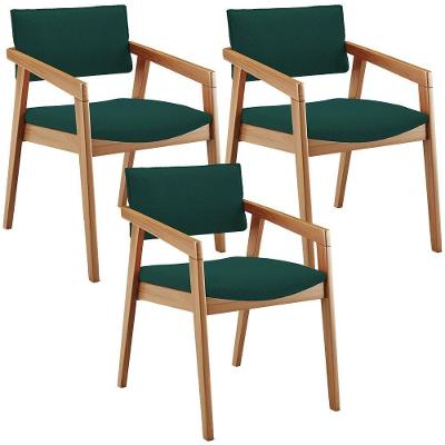 Kit 03 Cadeiras Para Sala De Jantar Estar Living Giorgia B04 Bouclê Verde