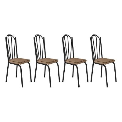 Kit 4 Cadeiras De Cozinha Alabama Estampado Rattan Bege Pés De Ferro Preto