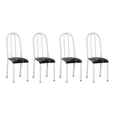 Kit 4 Cadeiras De Cozinha Flórida Estampado Preto Florido Pés De Ferro Branco