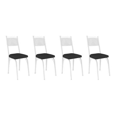Kit 4 Cadeiras De Cozinha Virginia Corino Preto Pés De Ferro Branco