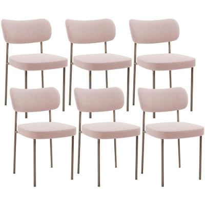 Kit 06 Cadeiras Estofadas Para Sala De Jantar Melina Base Arena L02 Bouclê Rosê - Lyam Decor