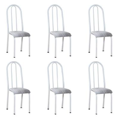 Kit 6 Cadeiras De Cozinha Flórida Estampado Prata Pés De Ferro Branco