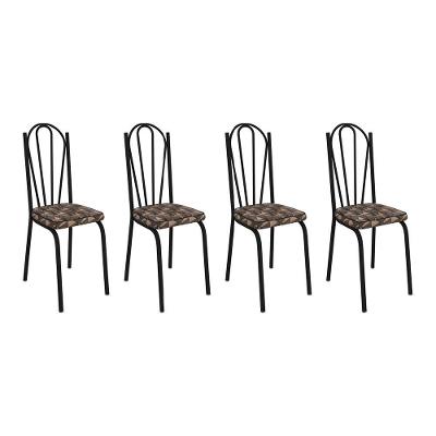 Kit 4 Cadeiras De Cozinha Alabama Estampado Mosaico Palha Pés De Ferro Preto