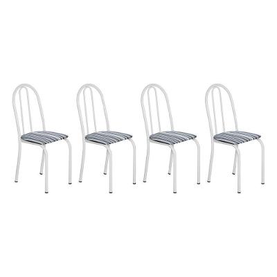 Kit 4 Cadeiras De Cozinha Califórnia Estampado Preto Listrado Pés De Ferro Branco