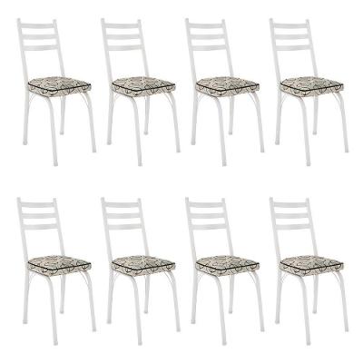 Kit 8 Cadeiras De Cozinha Luisiana Estampado Cedro Pés De Ferro Branco