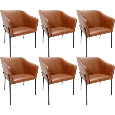 Kit 6 Cadeiras Para Sala De Jantar Estar Living Olívia L02 Couríssimo Camel - Lyam Decor