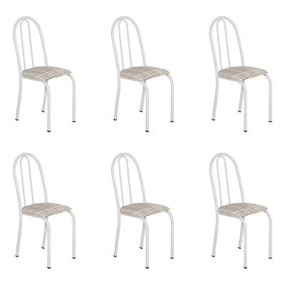 Kit 6 Cadeiras De Cozinha Califórnia Estampado Rattan Bege Pés De Ferro Branco