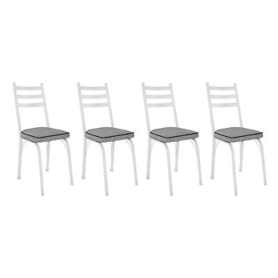 Kit 4 Cadeiras De Cozinha Luisiana Estampado Grafiato Pés De Ferro Branco