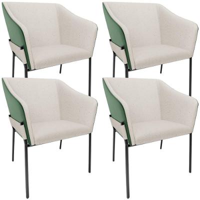 Kit 4 Cadeiras Para Sala De Jantar Estar Living Olívia L02 Linho Cru Couríssimo Verde - Lyam Decor