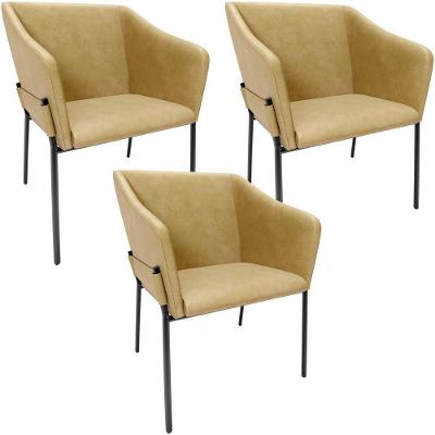 Kit 3 Cadeiras Para Sala De Jantar Estar Living Olívia L02 Couríssimo Fendi - Lyam Decor