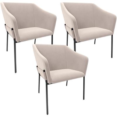 Kit 3 Cadeiras Para Sala De Jantar Estar Living Olívia L02 Suede Bege - Lyam Decor