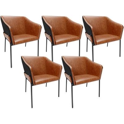 Kit 5 Cadeiras Para Sala De Jantar Estar Living Olívia L02 Couríssimo Camel Preto - Lyam Decor