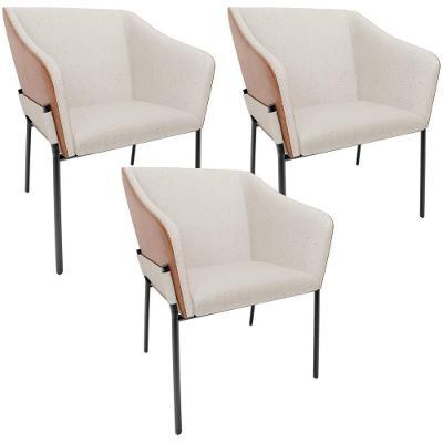 Kit 3 Cadeiras Para Sala De Jantar Estar Living Olívia L02 Linho Cru Couríssimo Camel - Lyam Decor