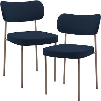 Kit 02 Cadeiras Para Sala De Jantar Melina Base Arena L02 Suede Azul Marinho - Lyam Decor