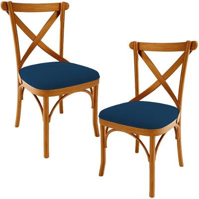 Kit 02 Cadeiras Para Sala De Jantar E Estar Living Estofada ávila L02 Suede Azul Marinho - Lyam