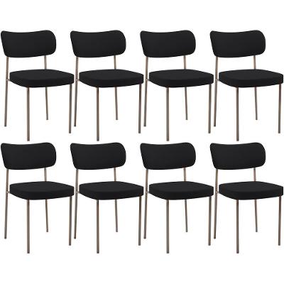 Kit 08 Cadeiras Estofadas Para Sala De Jantar Melina Base Arena L02 Suede Preto - Lyam Decor