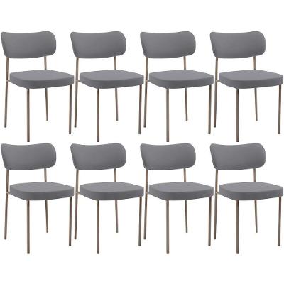 Kit 08 Cadeiras Estofadas Para Sala De Jantar Melina Base Arena L02 Suede Cinza - Lyam Decor