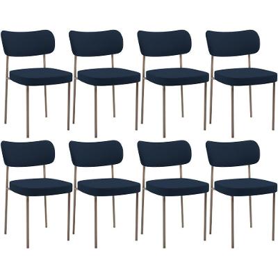 Kit 08 Cadeiras Estofadas Para Sala De Jantar Melina Base Arena L02 Suede Azul Marinho - Lyam Decor