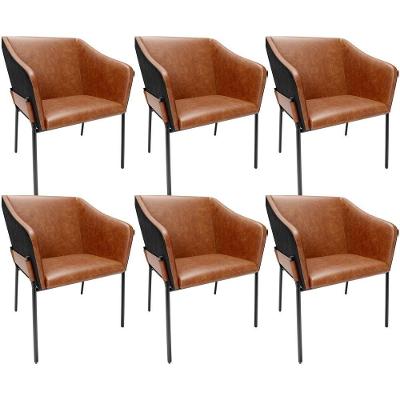 Kit 6 Cadeiras Para Sala De Jantar Estar Living Olívia L02 Couríssimo Camel Preto - Lyam Decor