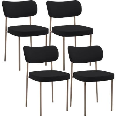Kit 04 Cadeiras Decorativa Estofada Para Sala De Jantar Melina Base Arena L02 Suede Preto - Lyam Decor