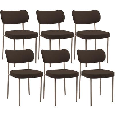 Kit 06 Cadeiras Estofadas Para Sala De Jantar Melina Base Arena L02 Suede Marrom - Lyam Decor