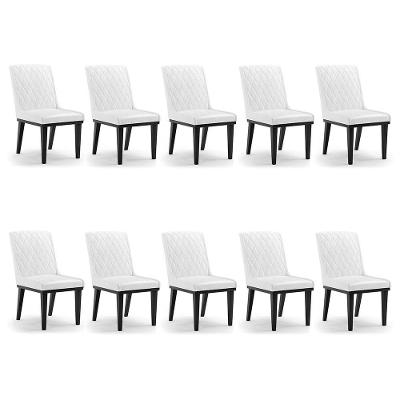 Cadeira Sala De Jantar Base Madeira Preto Kit 10 Sofia Sintético Pu Branco D03 - D'rossi