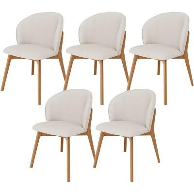 Kit 05 Cadeiras De Jantar E Estar Living Estofada Mia L02 Linho Cru - Lyam Decor