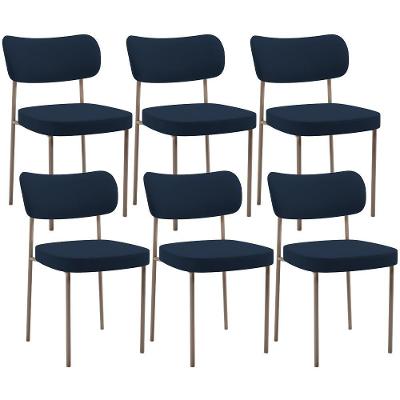 Kit 06 Cadeiras Estofadas Para Sala De Jantar Melina Base Arena L02 Suede Azul Marinho - Lyam Decor