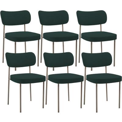 Kit 06 Cadeiras Estofadas Para Sala De Jantar Melina Base Arena L02 Bouclê Verde - Lyam Decor