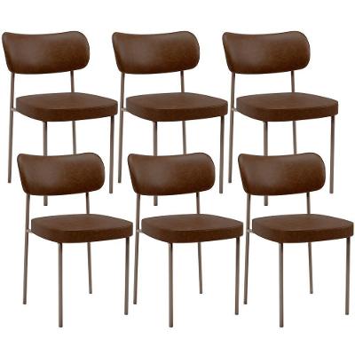 Kit 06 Cadeiras Estofadas Para Sala De Jantar Melina Base Arena L02 Couríssimo Marrom - Lyam Decor