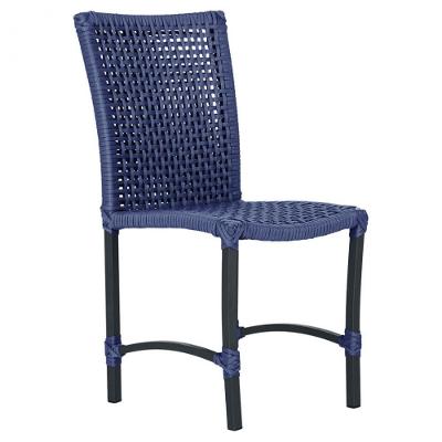 1 Cadeira De Jantar Cannes De Alumínio Pintura Preta Trama Azul