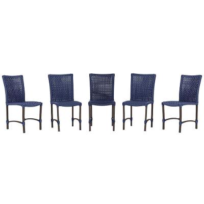 5 Cadeiras De Jantar Cannes De Alumínio Pintura Marrom Trama Azul
