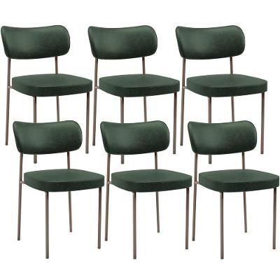 Kit 06 Cadeiras Estofadas Para Sala De Jantar Melina Base Arena L02 Couríssimo Verde Musgo - Lyam Decor