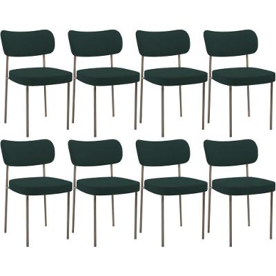 Kit 08 Cadeiras Estofadas Para Sala De Jantar Melina Base Arena L02 Bouclê Verde - Lyam Decor