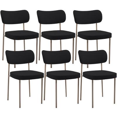 Kit 06 Cadeiras Estofadas Para Sala De Jantar Melina Base Arena L02 Suede Preto - Lyam Decor