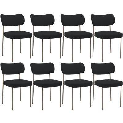 Kit 08 Cadeiras Estofadas Para Sala De Jantar Melina Base Arena L02 Bouclê Preto - Lyam Decor