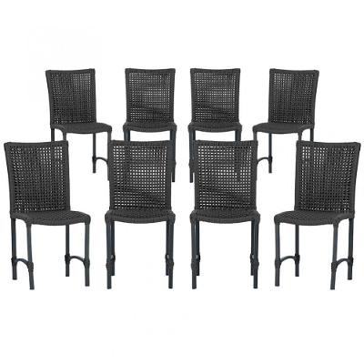 8 Cadeiras De Jantar Cannes De Alumínio Pintura Preta Trama Preto