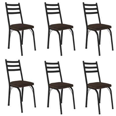 Kit 6 Cadeiras Para Cozinha Tubular D-13 Nara De Aço Preto-imbuia