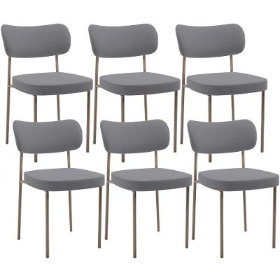 Kit 06 Cadeiras Estofadas Para Sala De Jantar Melina Base Arena L02 Suede Cinza - Lyam Decor