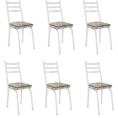 Kit 6 Cadeiras Para Cozinha Tubular D-13 Nara De Aço Branco-cedro