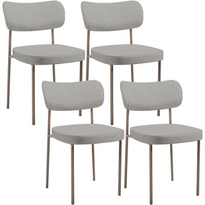 Kit 04 Cadeiras Decorativa Estofada Para Sala De Jantar Melina Base Arena L02 Linho Cinza - Lyam Decor
