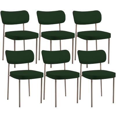 Kit 06 Cadeiras Estofadas Para Sala De Jantar Melina Base Arena L02 Suede Verde Musgo - Lyam Decor