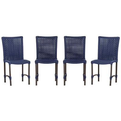 4 Cadeiras De Jantar Cannes De Alumínio Pintura Marrom Trama Azul