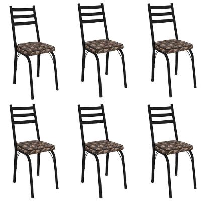 Kit 6 Cadeiras Para Cozinha Tubular D-13 Nara De Aço Preto-mosaico Palha